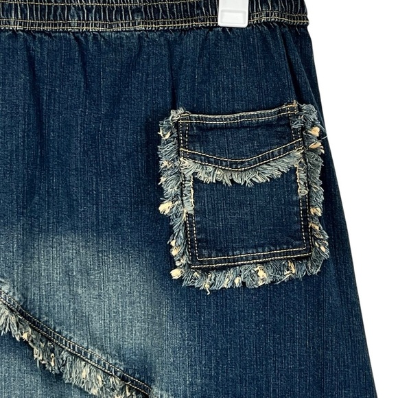 AS-HRO Dark Wash Frayed Denim Boho Chic Midi Skirt with Pocket – Size M - Picture 4 of 9